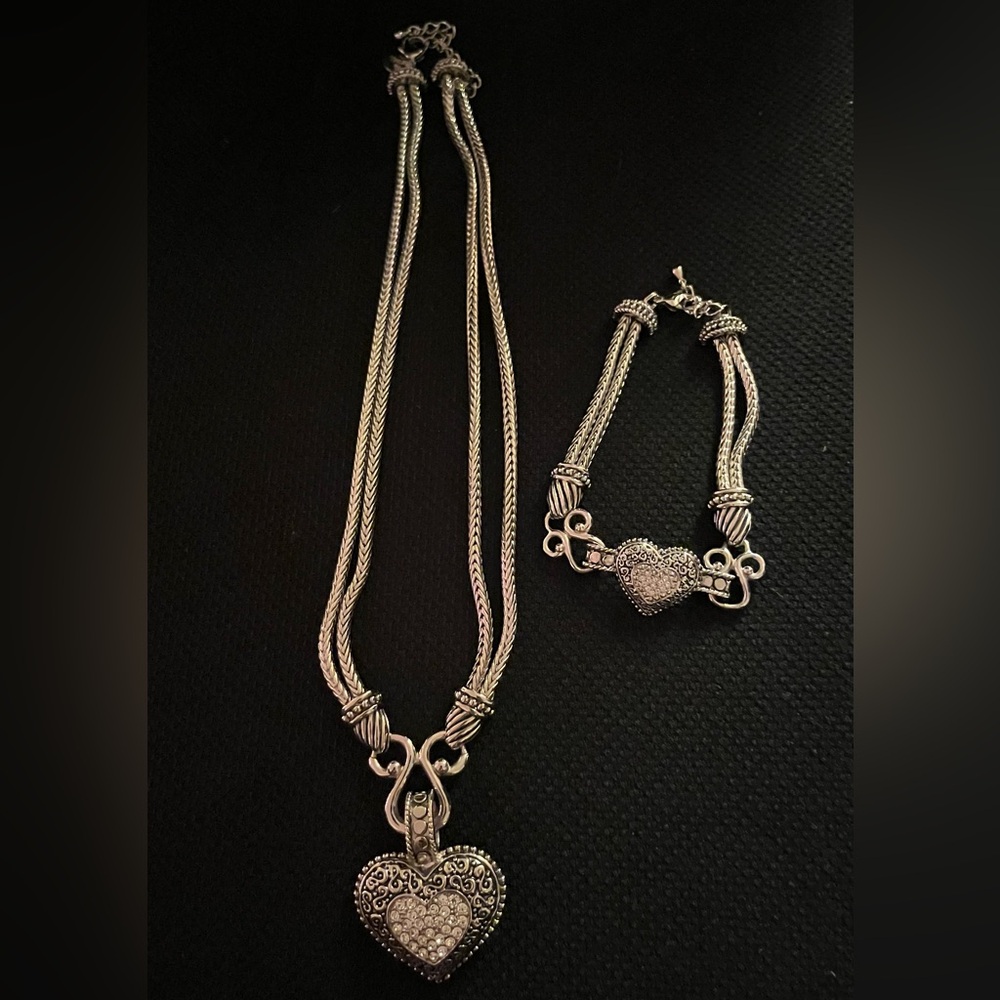 Lia Sophia Silver Heart Necklace and Bracelet Set
